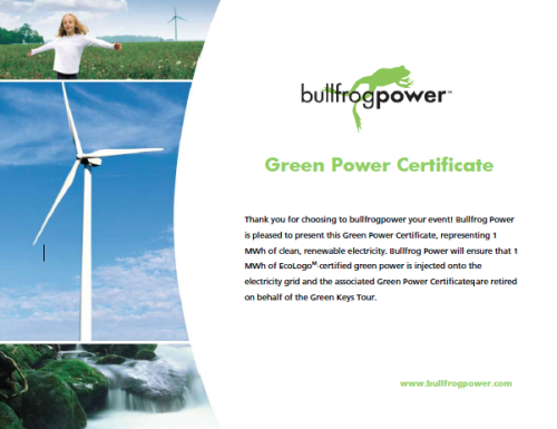Green Power Certificate - The Green Keys Tour