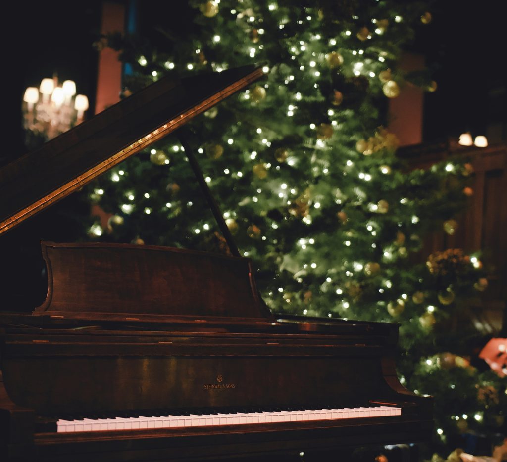 Christmas Tree and piano (photo by Aaron Burden)